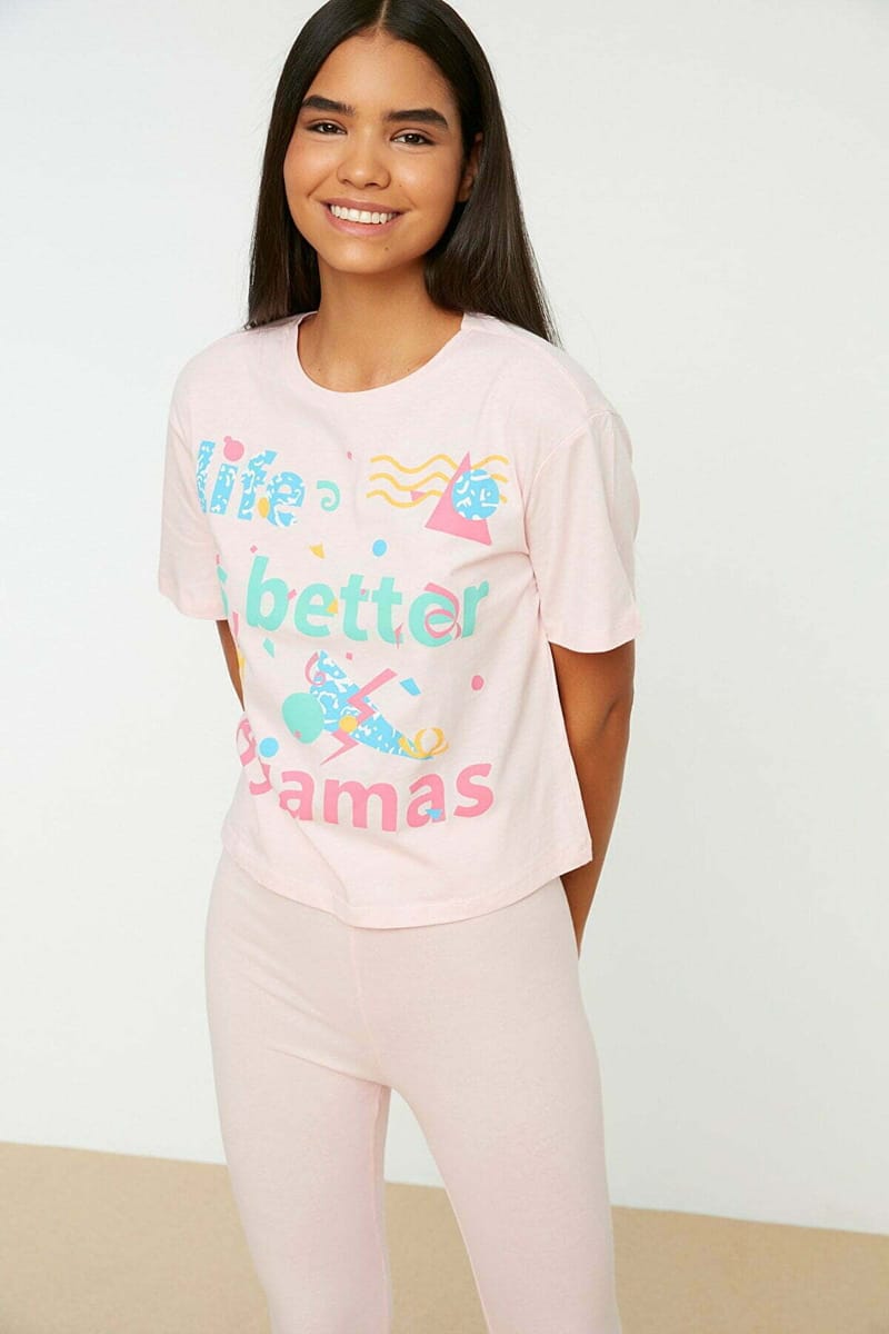 Pink Front Printed Knitted Women's Pyjama Set Pink Front Printed Knitted Women's Pyjama Set - Co-ord Sets 21