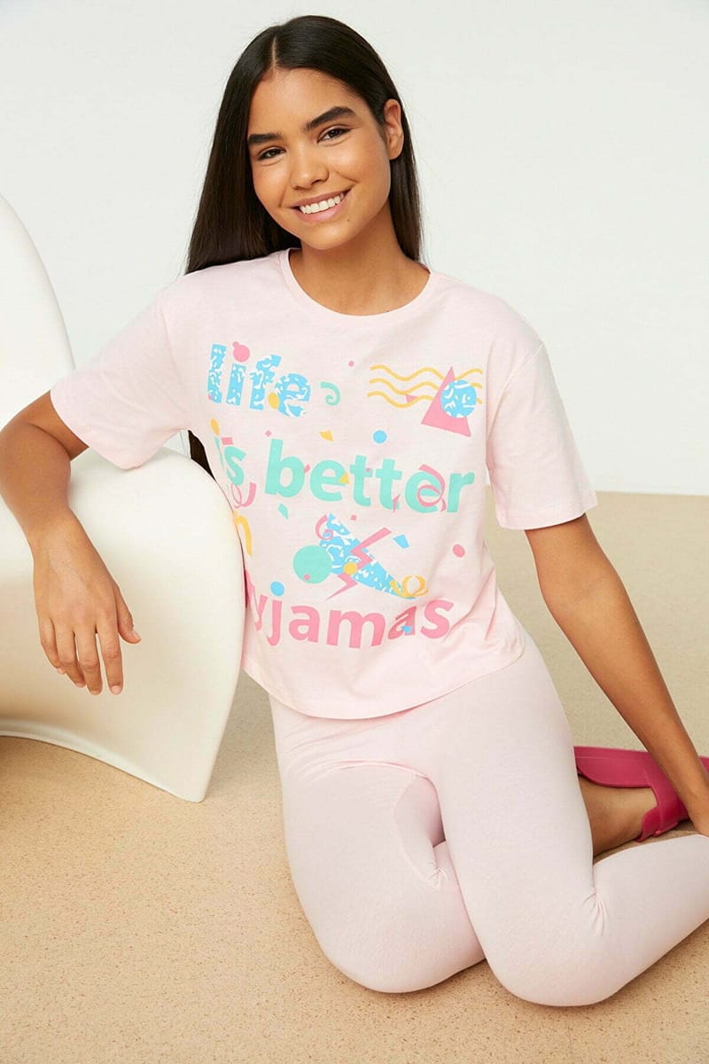 Pink Front Printed Knitted Women's Pyjama Set Pink Front Printed Knitted Women's Pyjama Set - Co-ord Sets 22