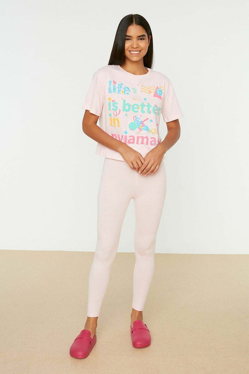 Pink Front Printed Knitted Women's Pyjama Set Pink Front Printed Knitted Women's Pyjama Set - Co-ord Sets 20