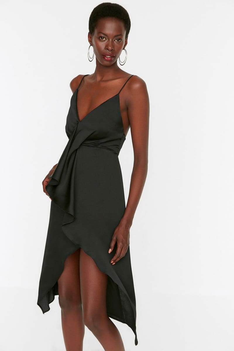 Asymmetric Ruffle Detail Strappy Dress Trendyol - Women's Party Dresses 21