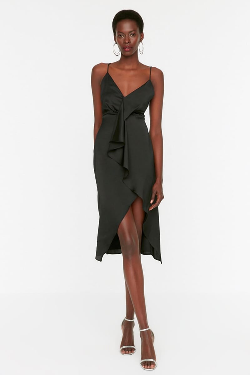 Asymmetric Ruffle Detail Strappy Dress Trendyol - Women's Party Dresses 20