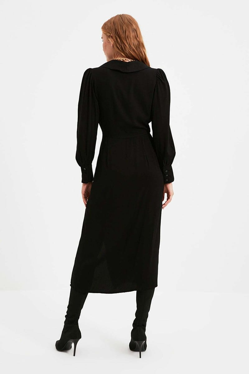 Black V Neck Pleated Wrap Women's Dress Black V Neck Pleated Wrap Women's Dress - Party Dresses 24