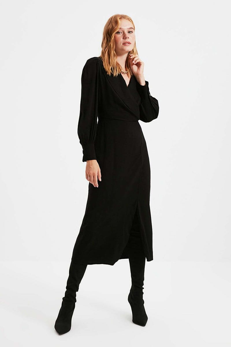 Black V Neck Pleated Wrap Women's Dress Black V Neck Pleated Wrap Women's Dress - Party Dresses 20