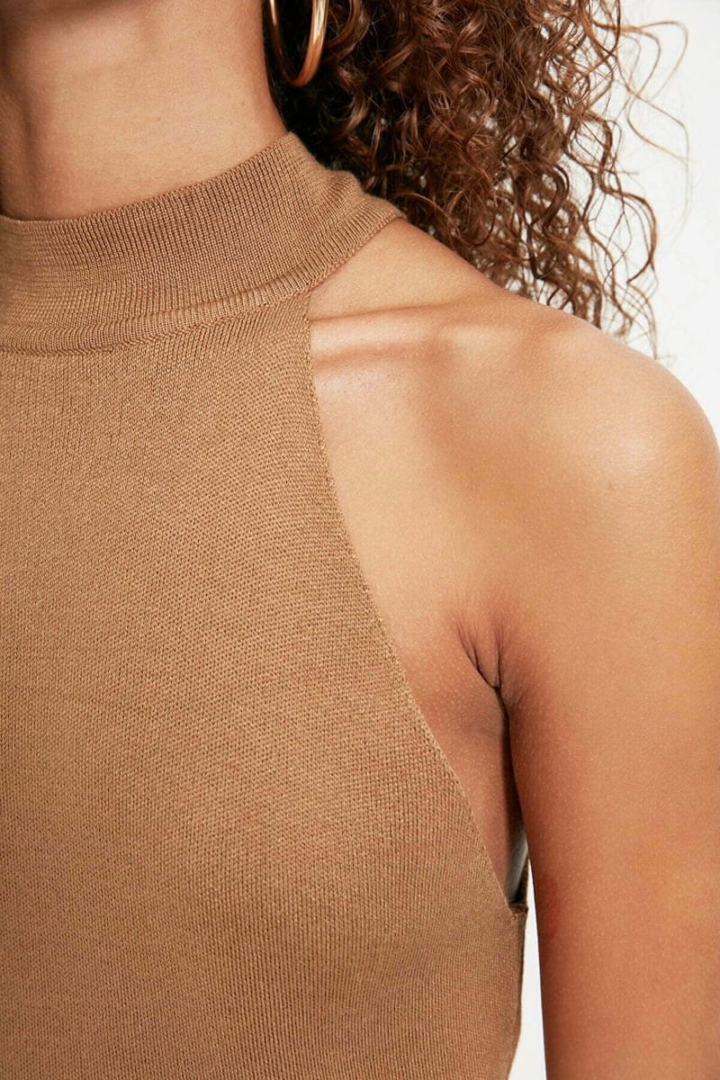 Knitted One Shoulder Dress - Mini Dresses 23