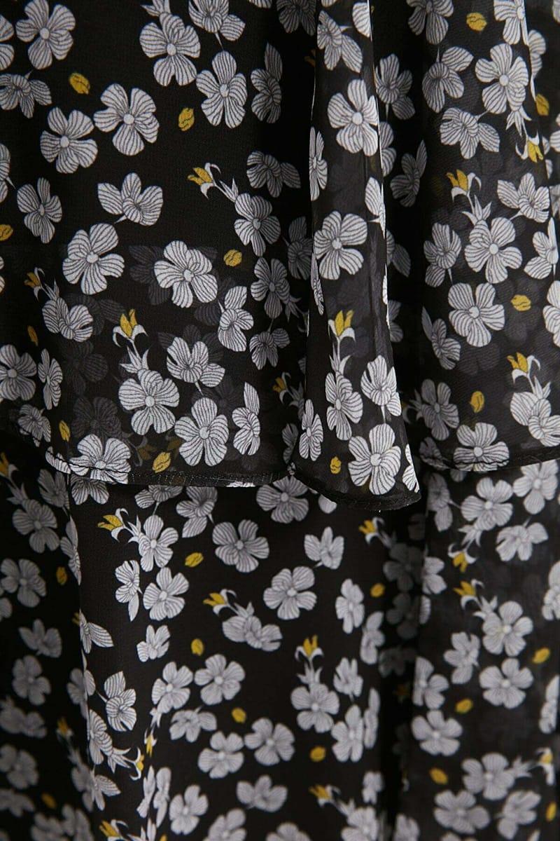 Black Floral Print Ruffle Long Sleeve Detail Women's Dress Black Floral Print Ruffle Long Sleeve Detail Women's Dress - Mini Dresses 22