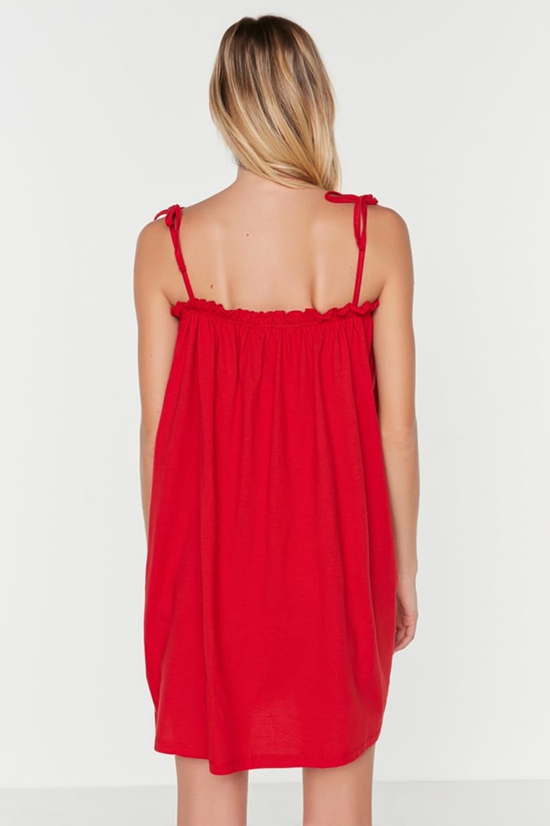 Tie Shoulder Ruffle Detail Dress Trendyol - Women's Mini Dresses 4
