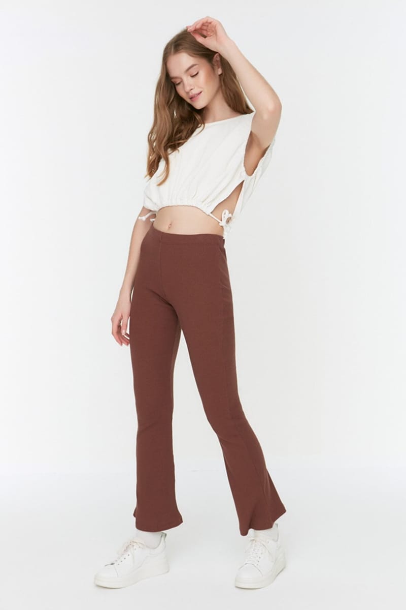 Brown Boot-Cut Wide Leg Women's Trouser - Trousers 21