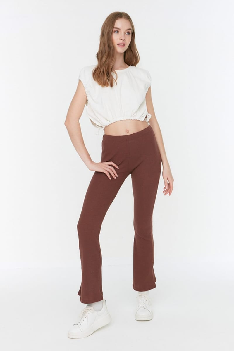 Brown Boot-Cut Wide Leg Women's Trouser - Trousers 24