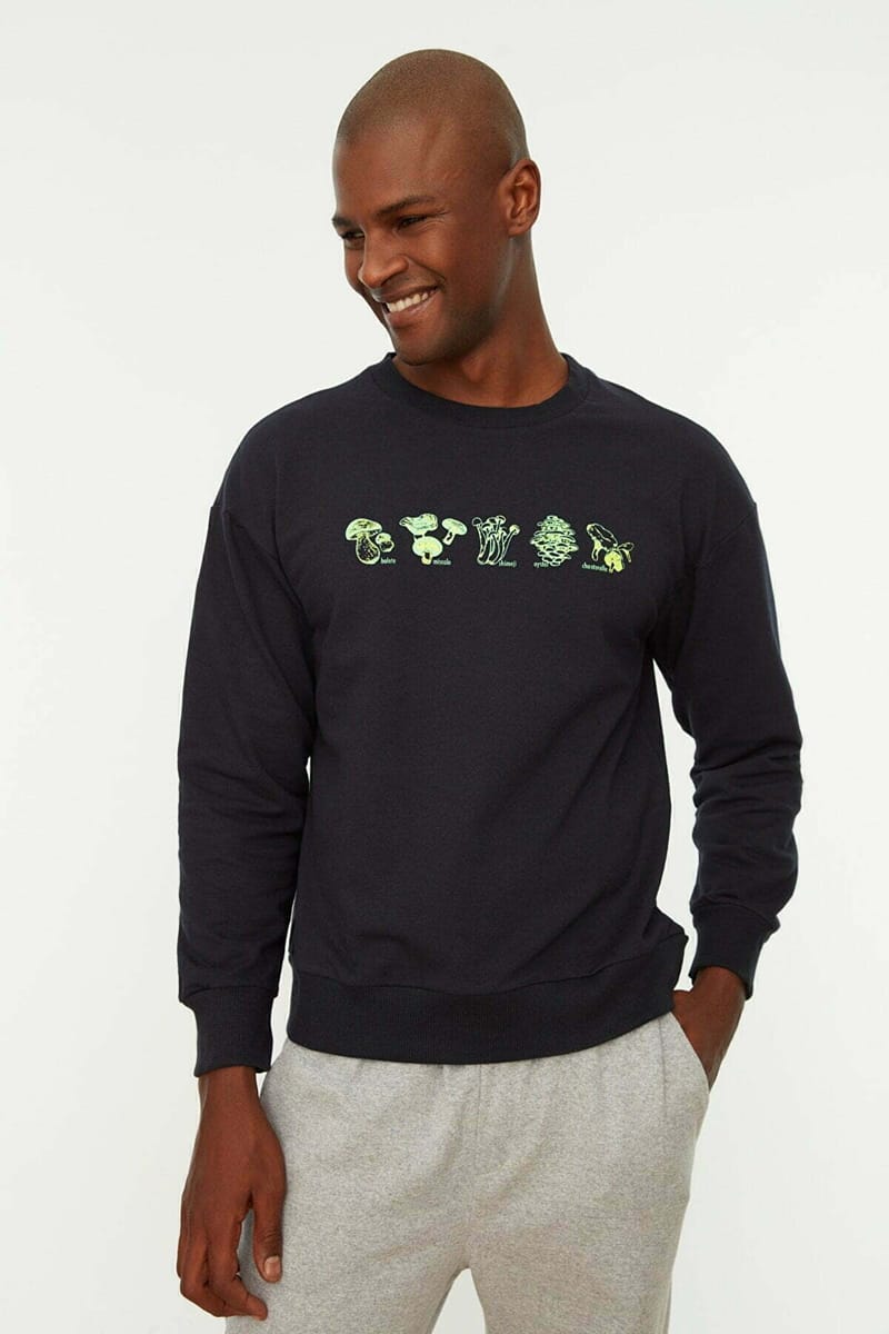 Navy Blue Front Print Printed Men's Sweatshirt - Sweatshirts 21