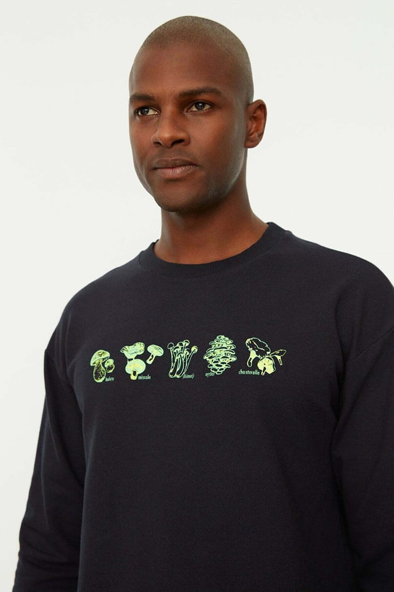 Navy Blue Front Print Printed Men's Sweatshirt - Sweatshirts 22