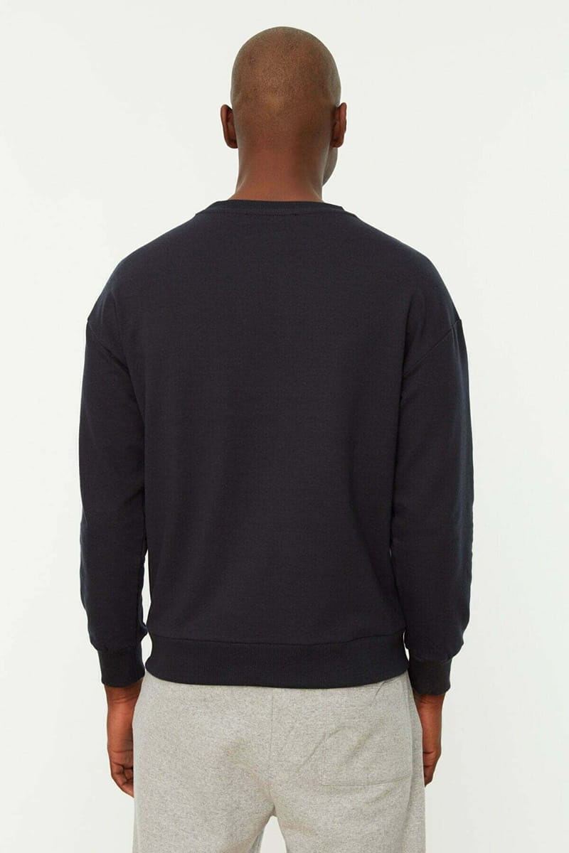 Navy Blue Front Print Printed Men's Sweatshirt - Sweatshirts 24
