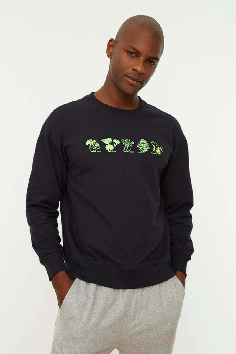 Navy Blue Front Print Printed Men's Sweatshirt - Sweatshirts 20