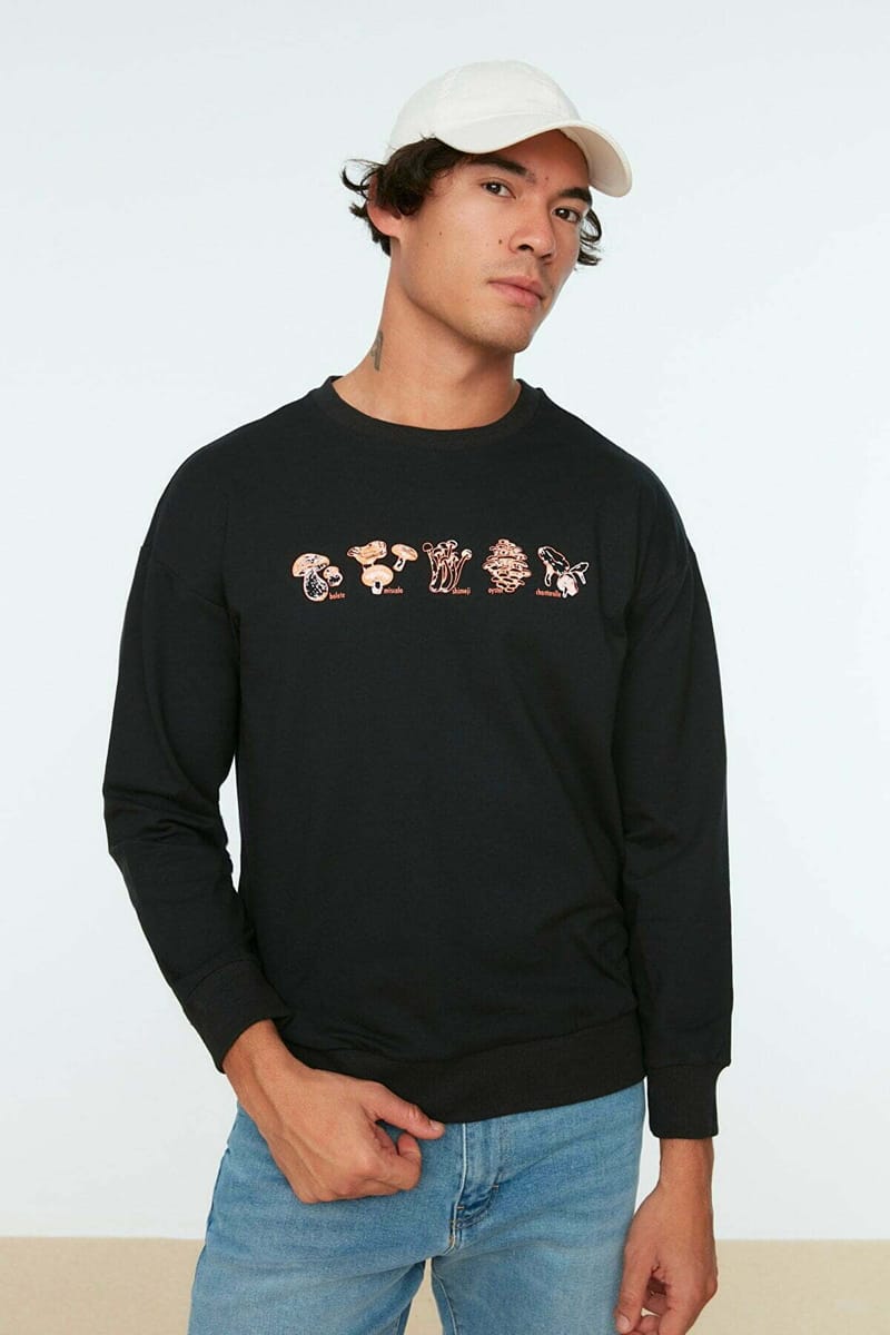 Black Front Print Printed Men's Sweatshirt - Sweatshirts 20
