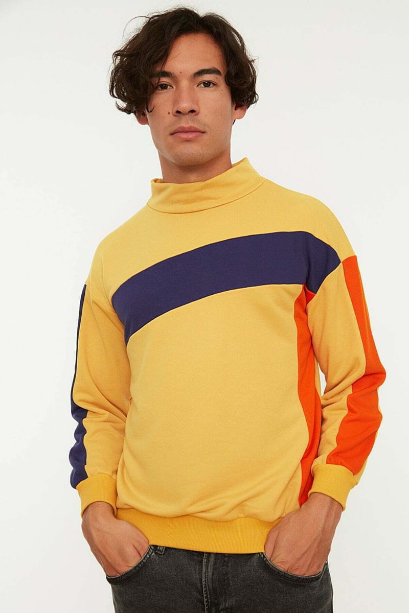 Yellow Color Block Men's Sweatshirt - Sweatshirts 21