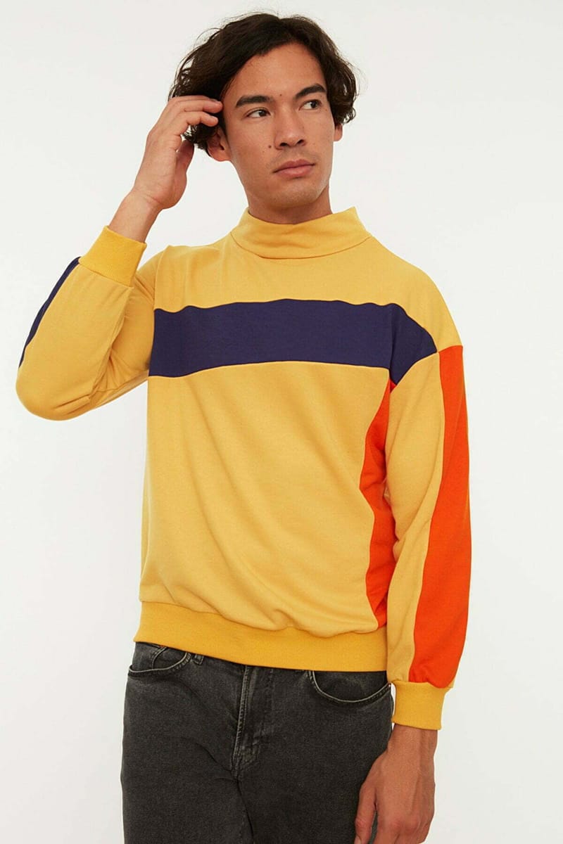 Yellow Color Block Men's Sweatshirt - Sweatshirts 22