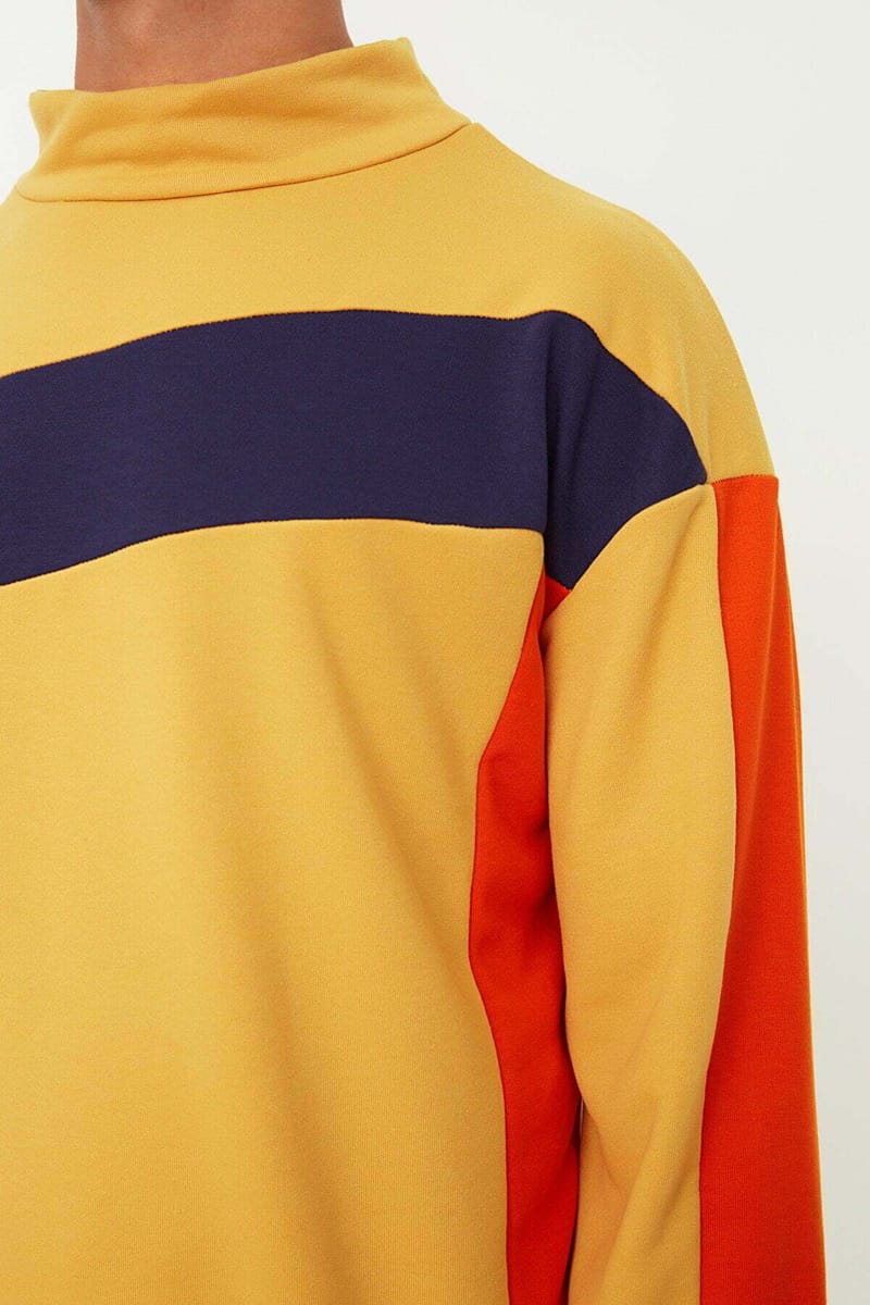 Yellow Color Block Men's Sweatshirt - Sweatshirts 23