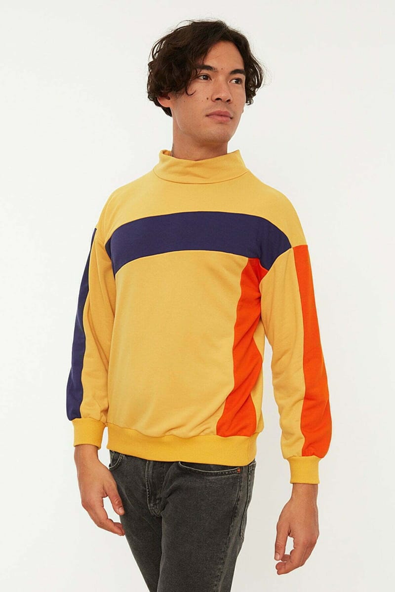 Yellow Color Block Men's Sweatshirt - Sweatshirts 20
