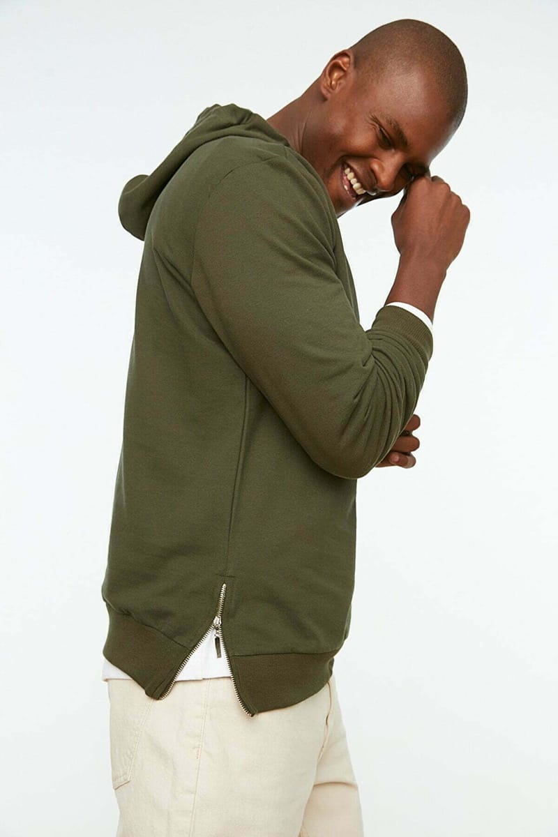 Side Zip Detail Hooded Sweatshirt