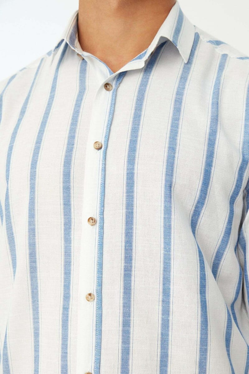 Blue Striped Slim Fit Men's Shirt - Long Sleeves Shirts 31