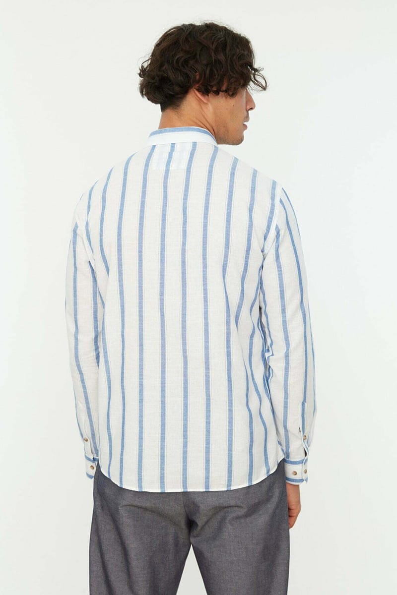 Blue Striped Slim Fit Men's Shirt - Long Sleeves Shirts 34