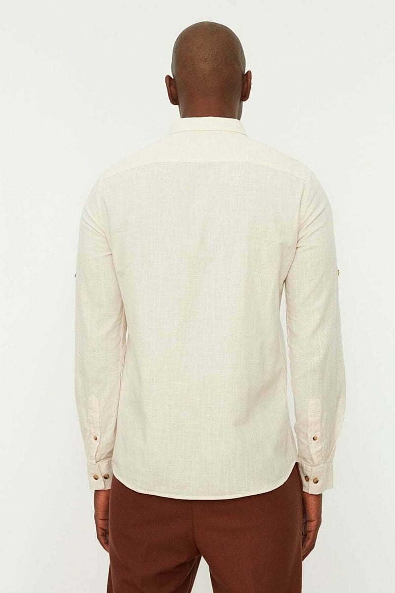 Off-White Essential Slim Fit Button-Tab Sleeve Men's Shirt - Long Sleeves Shirts 24