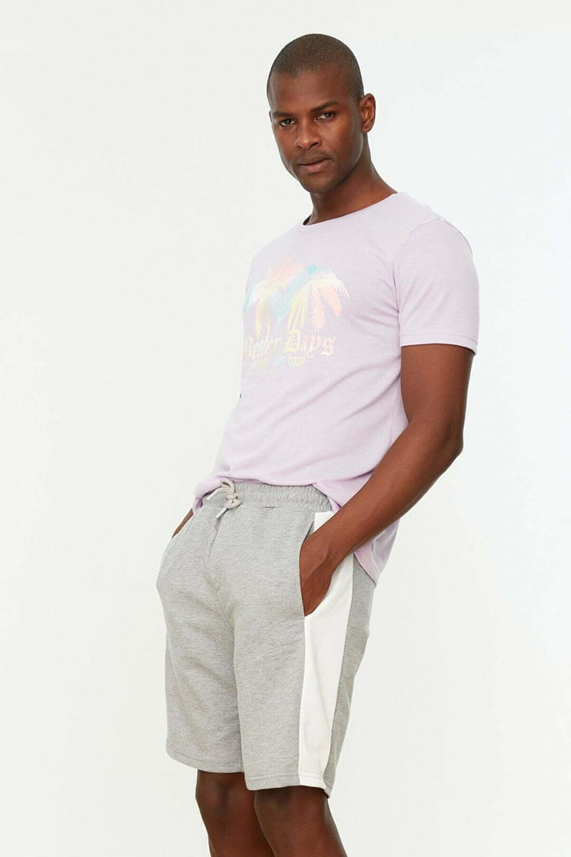 Grey Side Stripe Drawstring Men's Shorts - Sweat Shorts 29