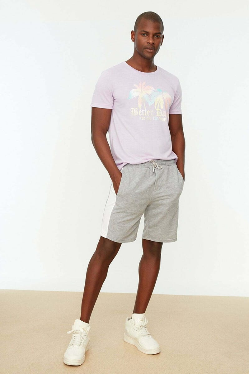 Grey Side Stripe Drawstring Men's Shorts - Sweat Shorts 30