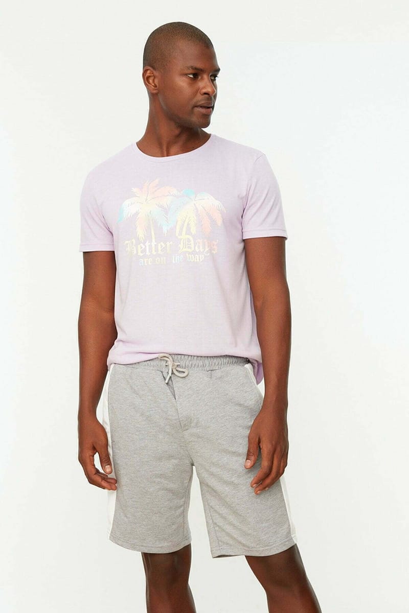 Grey Side Stripe Drawstring Men's Shorts - Sweat Shorts 32