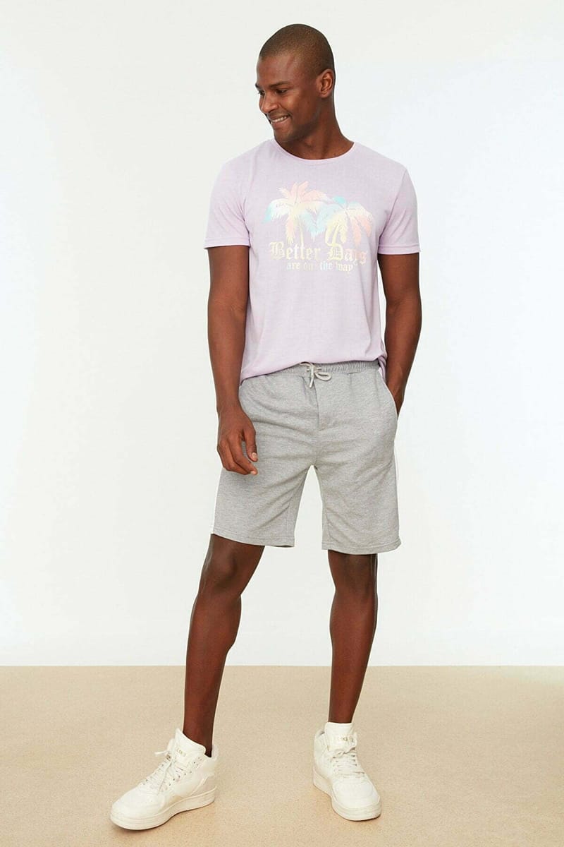 Grey Side Stripe Drawstring Men's Shorts - Sweat Shorts 28