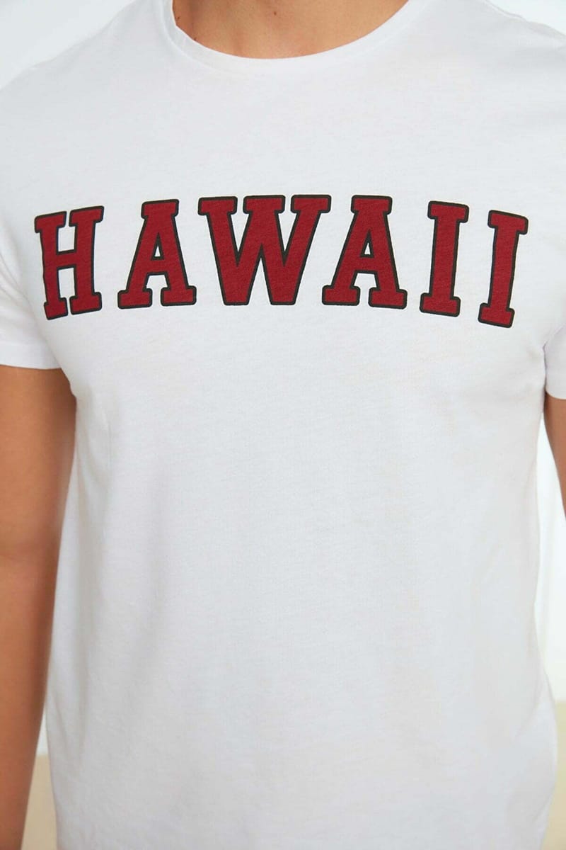 Hawaii White Crew Neck Men's T-Shirt Trendyol - Men's Short Sleeve T-Shirt 18