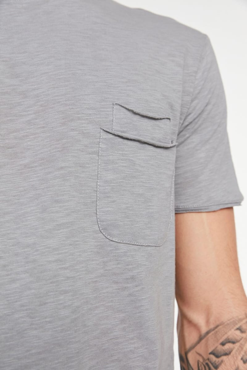 Grey Double Pocket Detail Crew Neck Men's T-Shirt - Short Sleeve T-Shirt 22