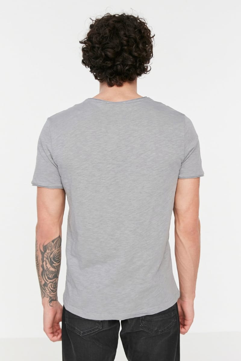 Grey Double Pocket Detail Crew Neck Men's T-Shirt - Short Sleeve T-Shirt 24