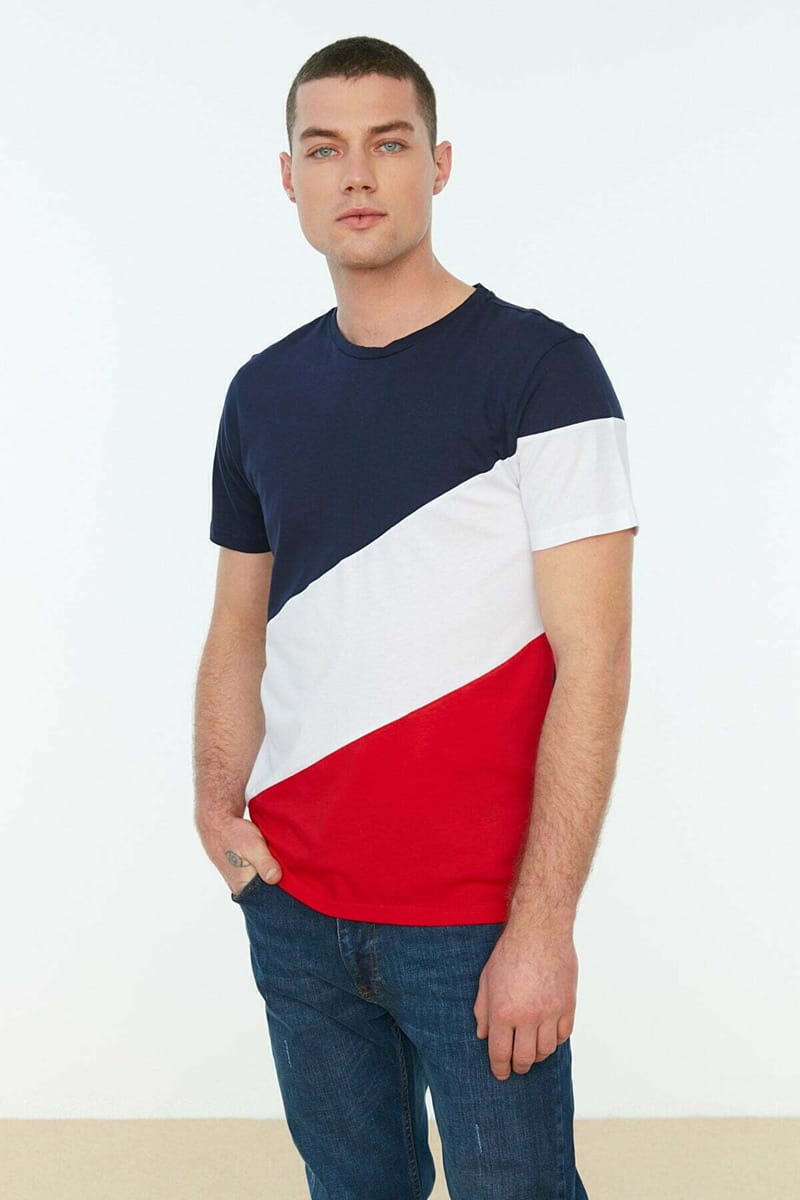 Multi Color Diagonal Block Crew Neck Men's T-Shirt Multi Color Diagonal Block Crew Neck Men's T-Shirt - Short Sleeve T-Shirt 21