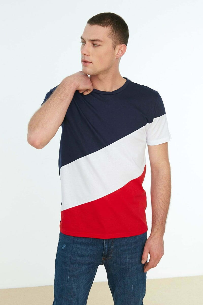 Multi Color Diagonal Block Crew Neck Men's T-Shirt Multi Color Diagonal Block Crew Neck Men's T-Shirt - Short Sleeve T-Shirt 20