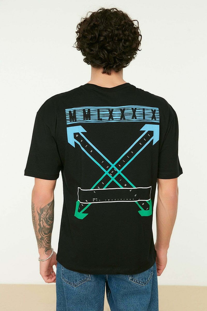 Back Print Crew Neck Black Men’s T-Shirts - Short Sleeve T-Shirt 21