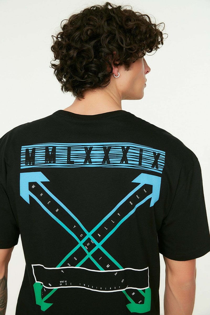 Back Print Crew Neck Black Men’s T-Shirts - Short Sleeve T-Shirt 23