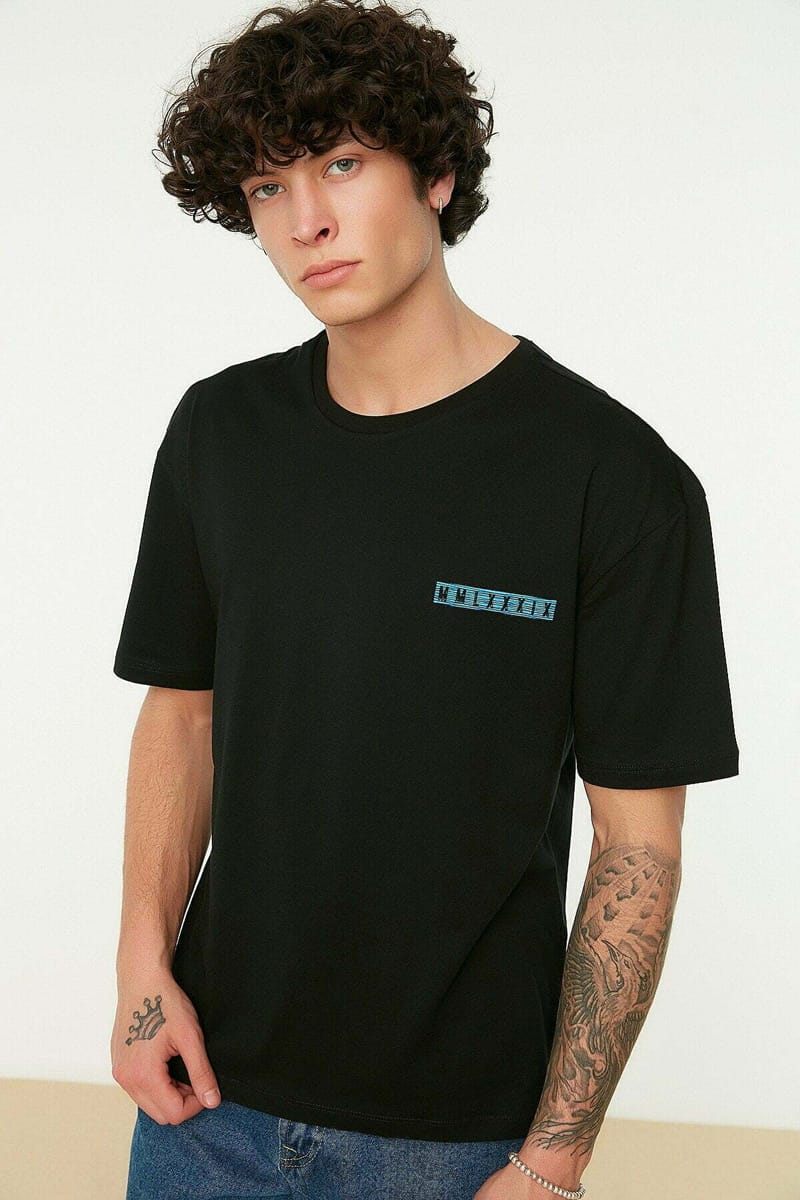 Back Print Crew Neck Black Men’s T-Shirts - Short Sleeve T-Shirt 24