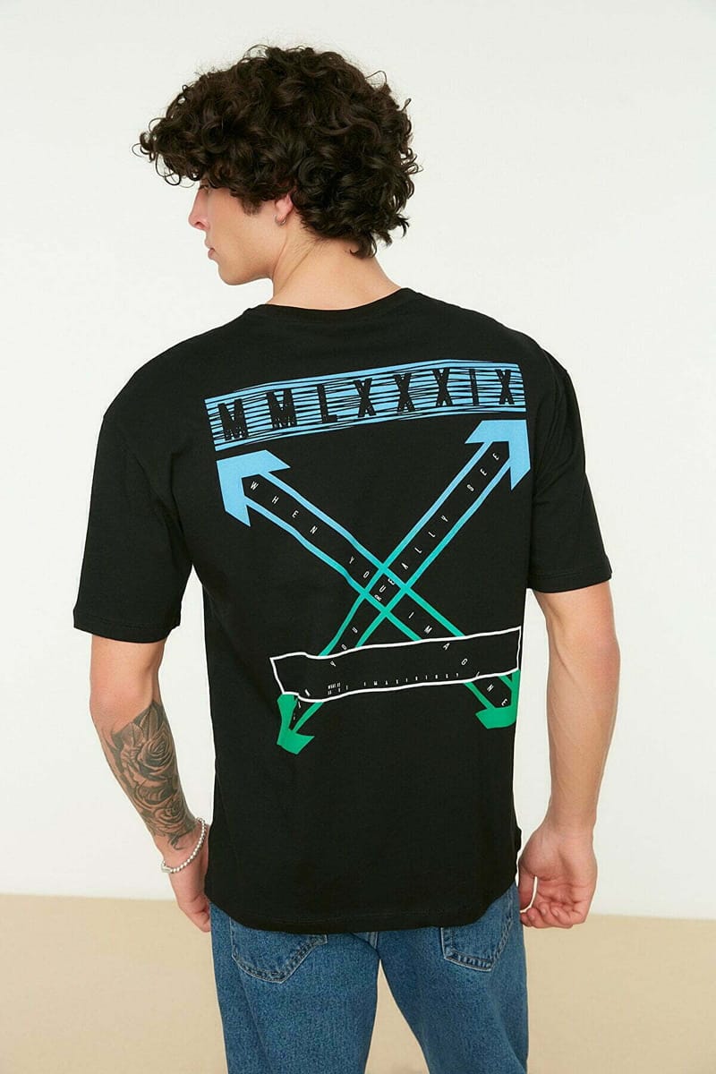 Back Print Crew Neck Black Men’s T-Shirts - Short Sleeve T-Shirt 20