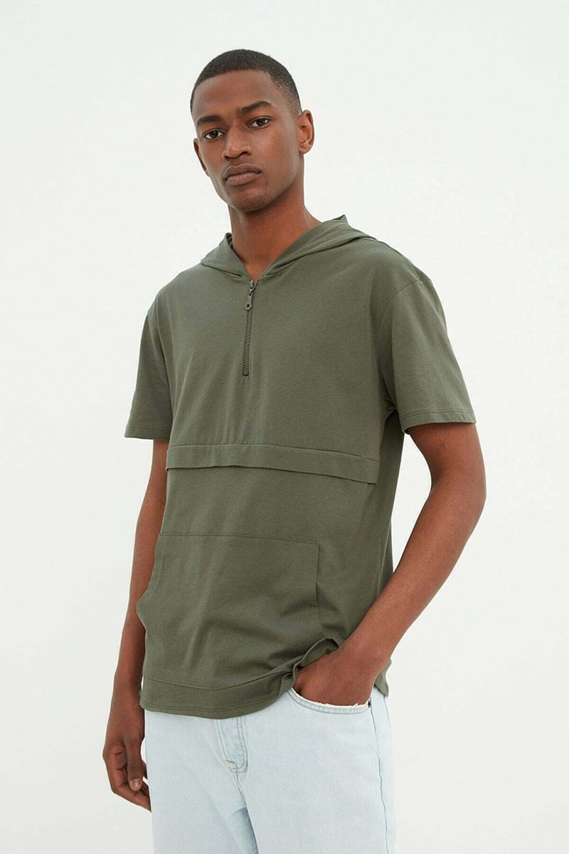 Half Zip Hooded T-Shirt Trendyol - Men's Short Sleeve T-Shirt 23