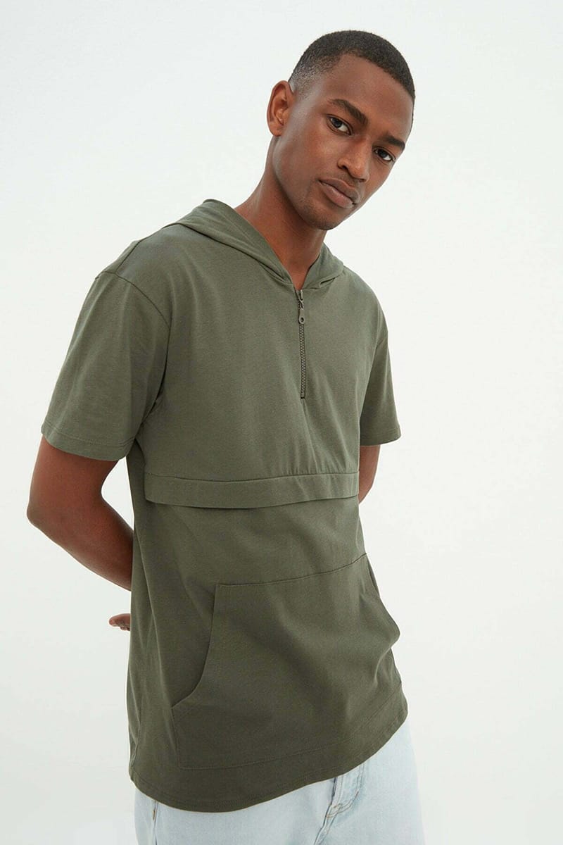 Half Zip Hooded T-Shirt Trendyol - Men's Short Sleeve T-Shirt 24