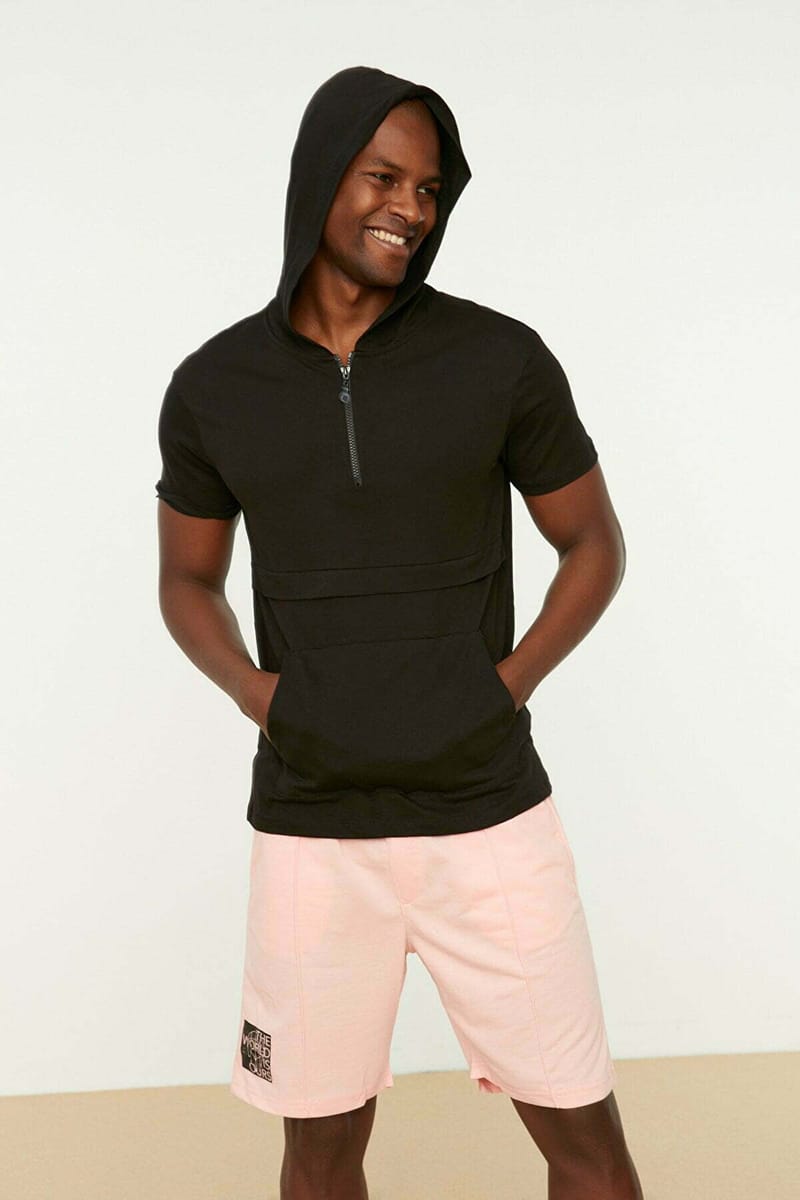 Half Zip Hooded T-Shirt Trendyol - Men's Short Sleeve T-Shirt 39
