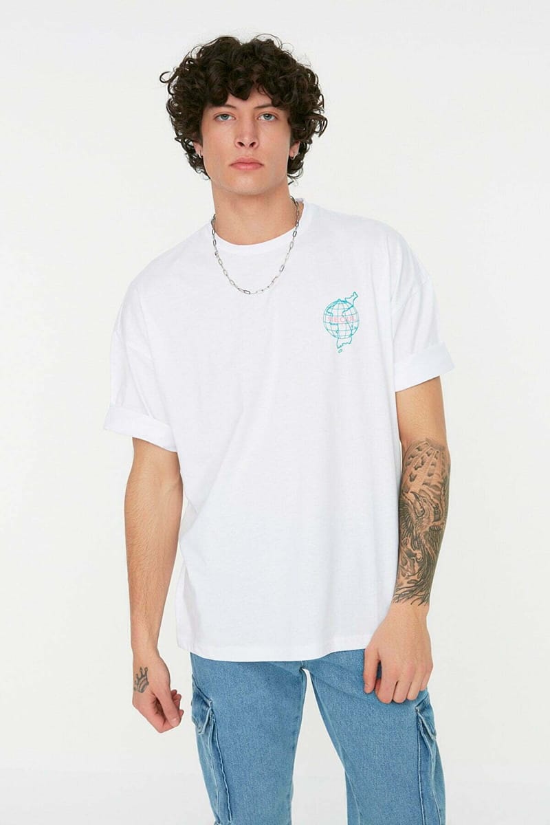 Seoul Focused Back Print Crew Neck White Men's T-Shirts - Short Sleeve T-Shirt 24