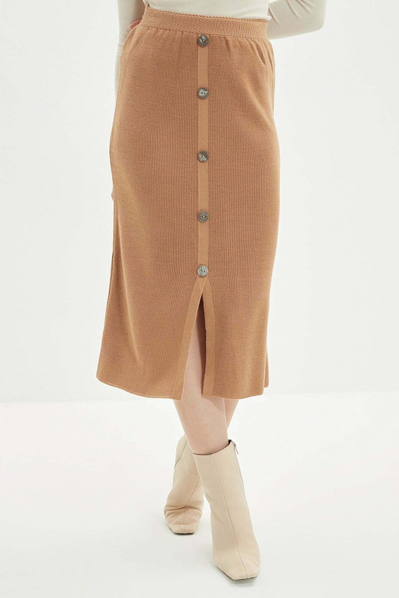 Button Detailed Knitwear Skirt - Midi Skirts 11