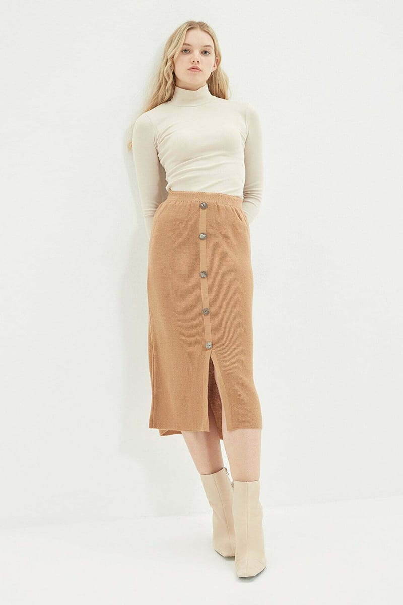 Button Detailed Knitwear Skirt - Midi Skirts 13