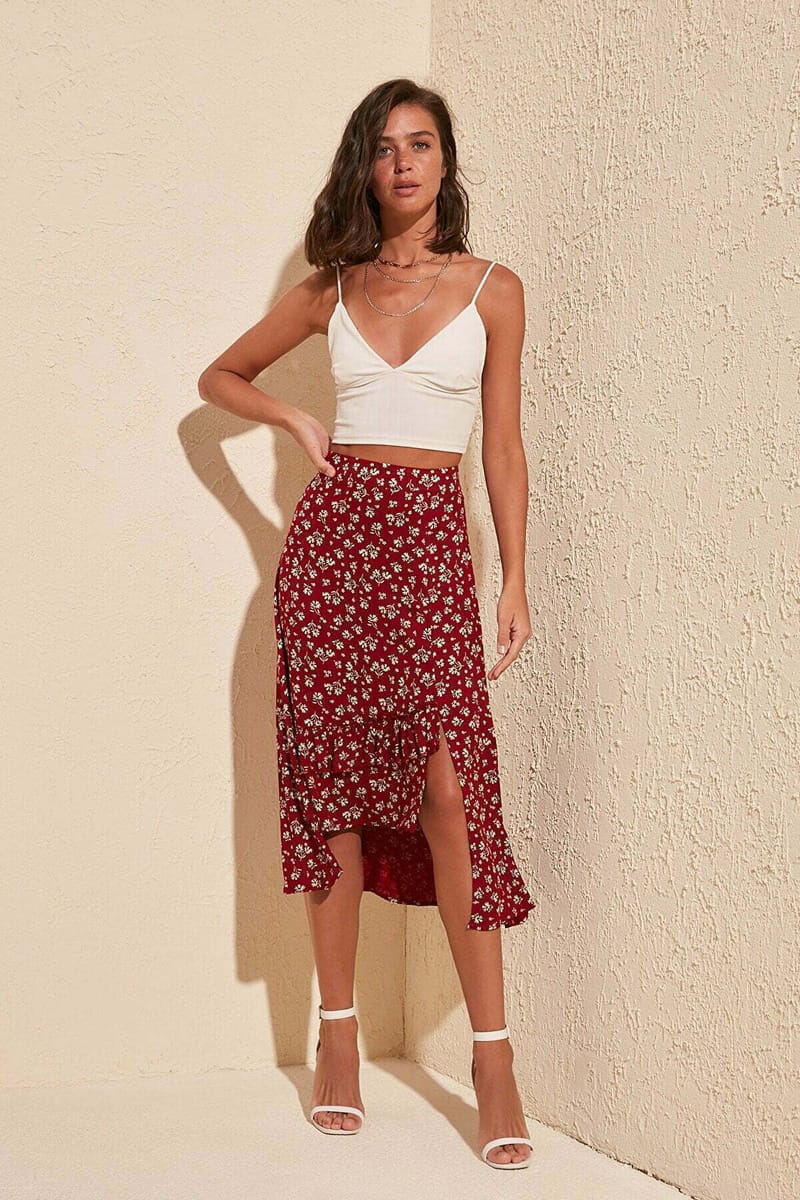 Asymmetric Printed Midi Skirt - Midi Skirts 63