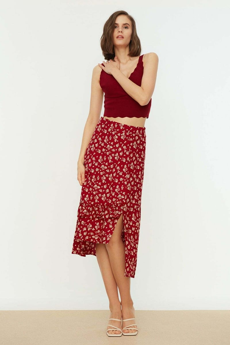 Asymmetric Printed Midi Skirt - Midi Skirts 53