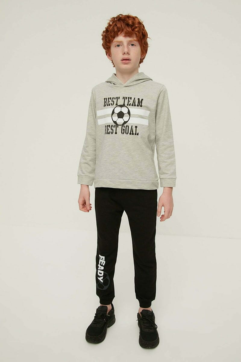 Grey Printed Hoodie Boy Knitted Slim Sweatshirt - Sweatshirts 60