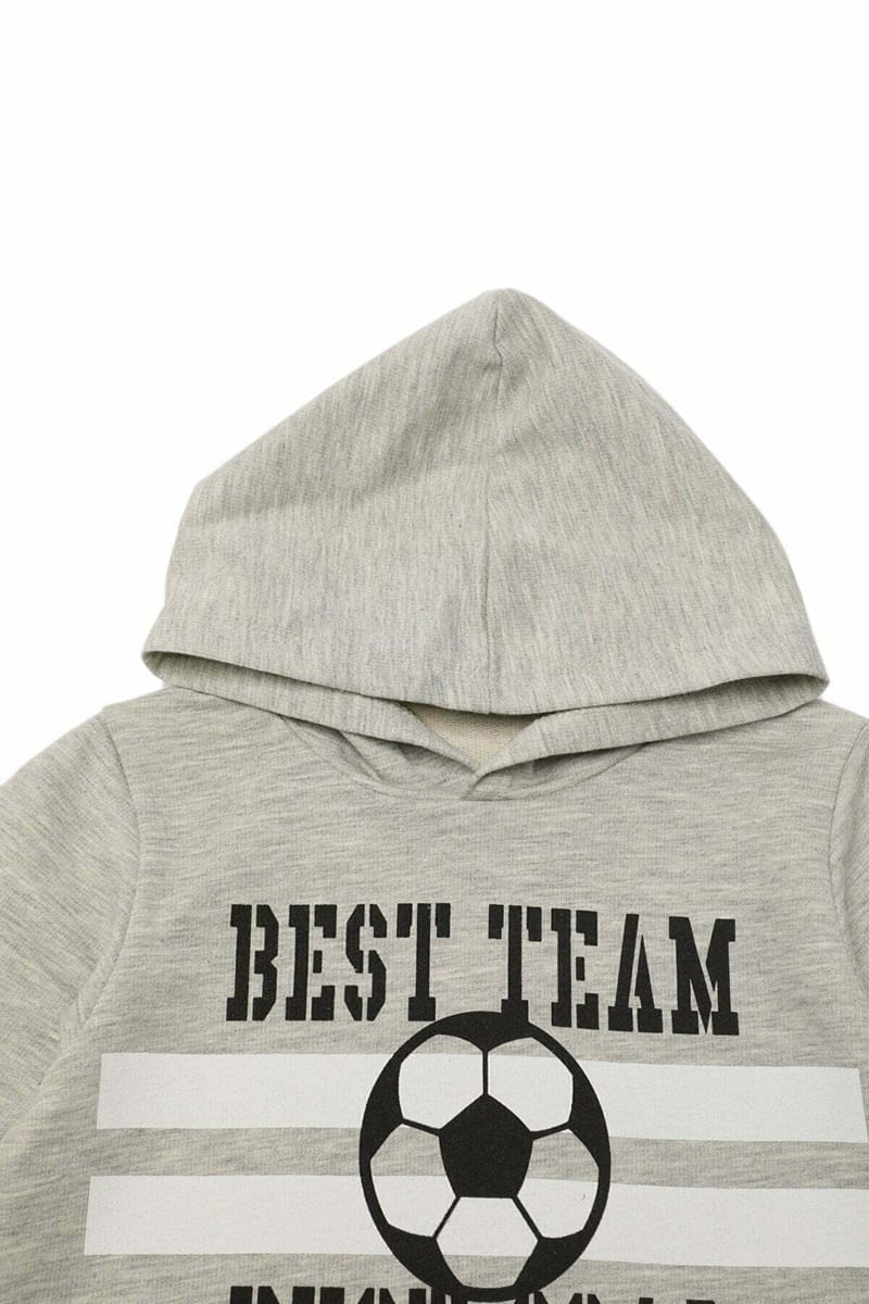 Grey Printed Hoodie Boy Knitted Slim Sweatshirt - Sweatshirts 67