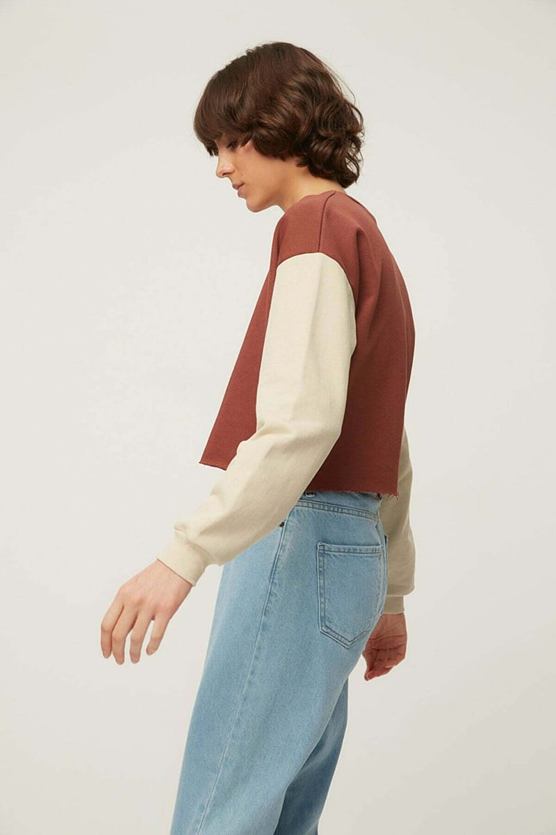 Brown Crew Neck Knitted Long Sleeve Women's Sweatshirt - Sweatshirts 21