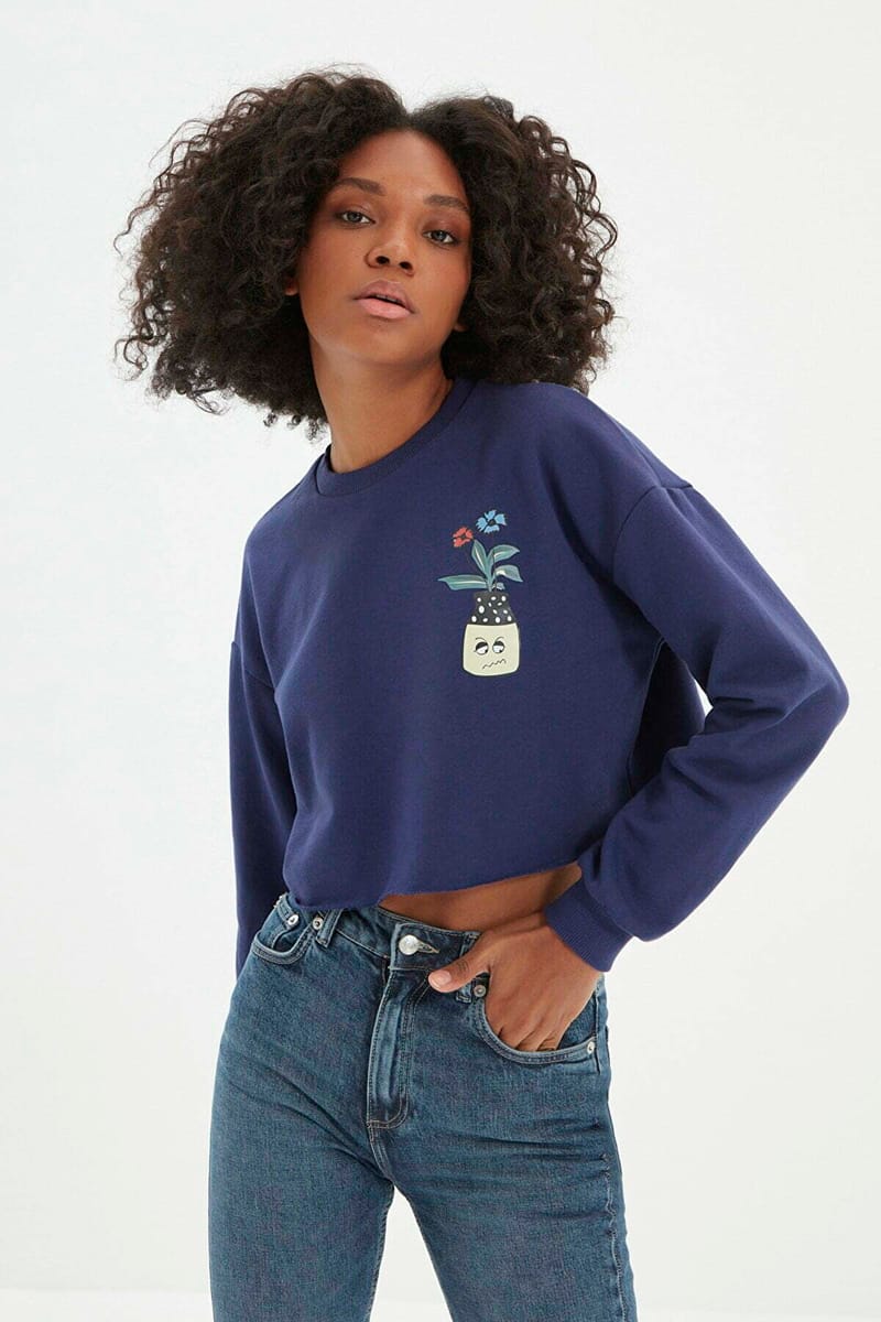 Cropped Crew Neck Front Print Graphic Women's Sweatshirt - Sweatshirts 27